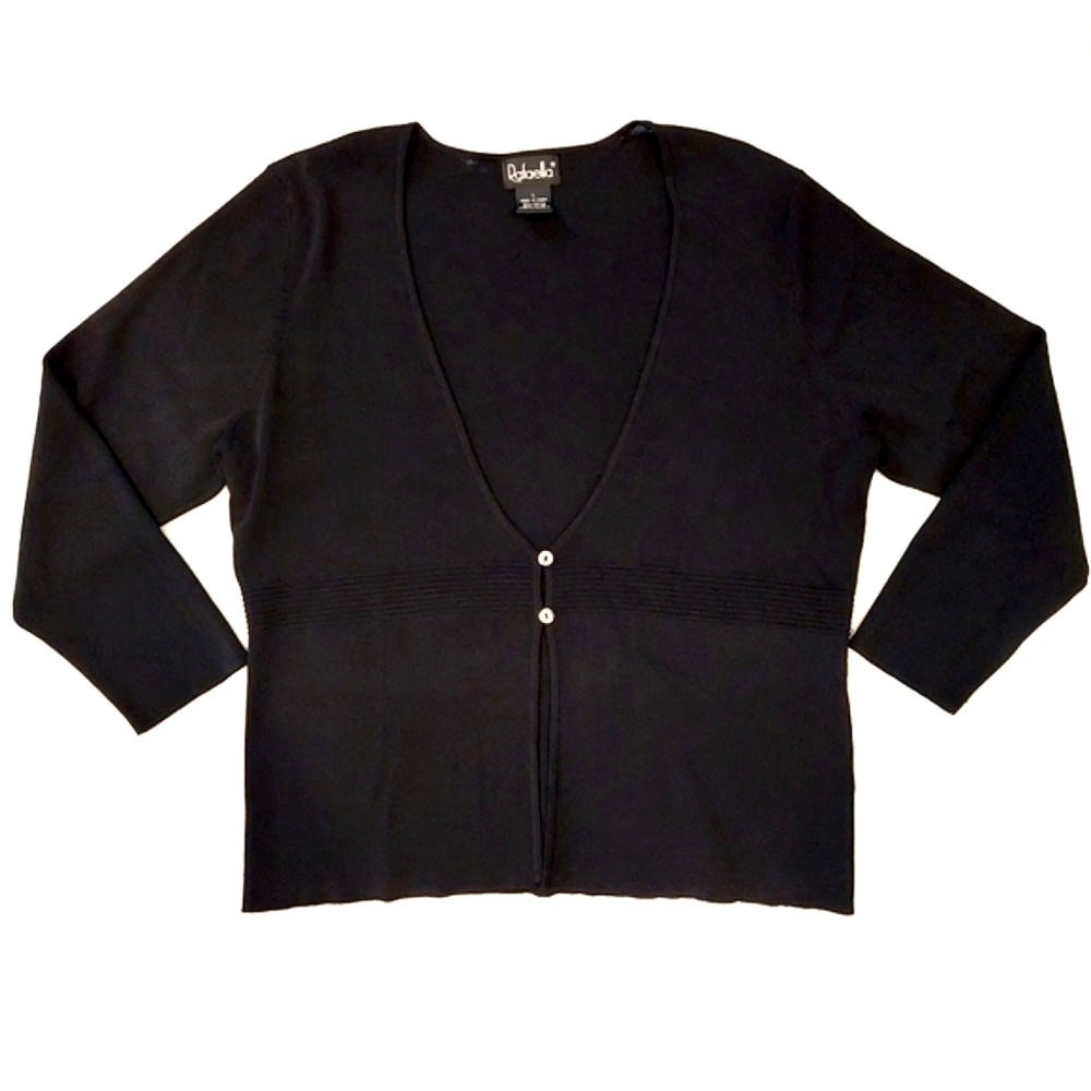 Rafaella Cardigan Large black 2 button long sleeve rayon nylon blend